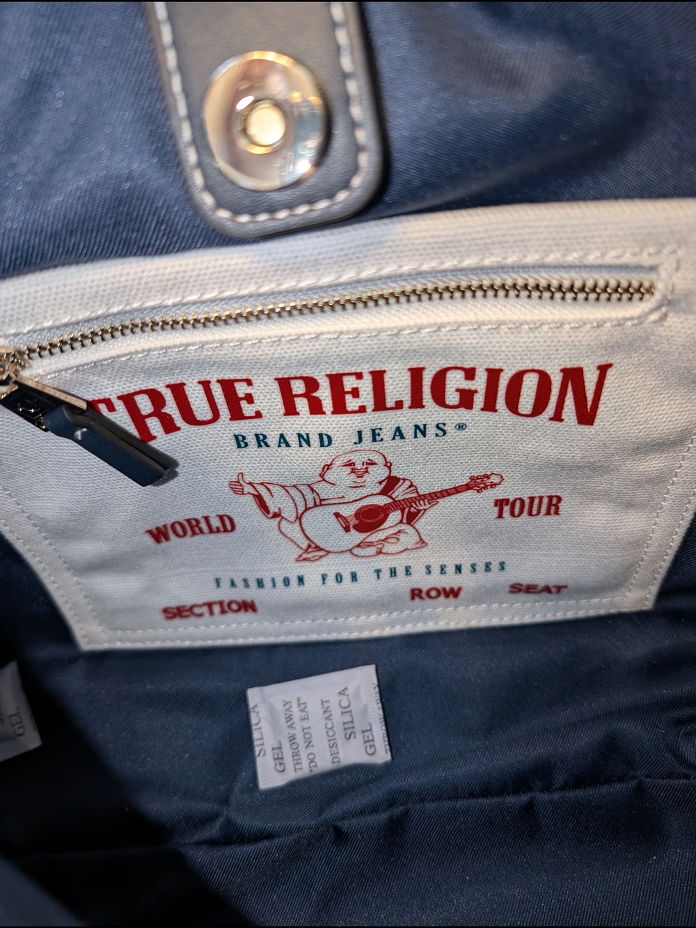 True Religion Dark Blue Denim Hobo Bag with Signature Silver Logo Accent NWT - Picture 7 of 10